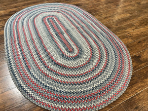 American Oval Braided Rug 5x8, Vintage Multicolor Handmade Wool 5 x 8 Carpet
