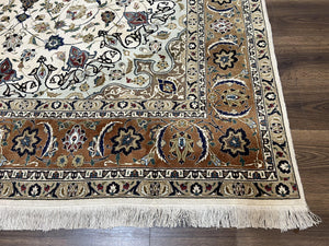 Wonderful Persian Tabriz Rug 7x10, Floral Medallion, Very Fine Oriental Carpet, Ivory
