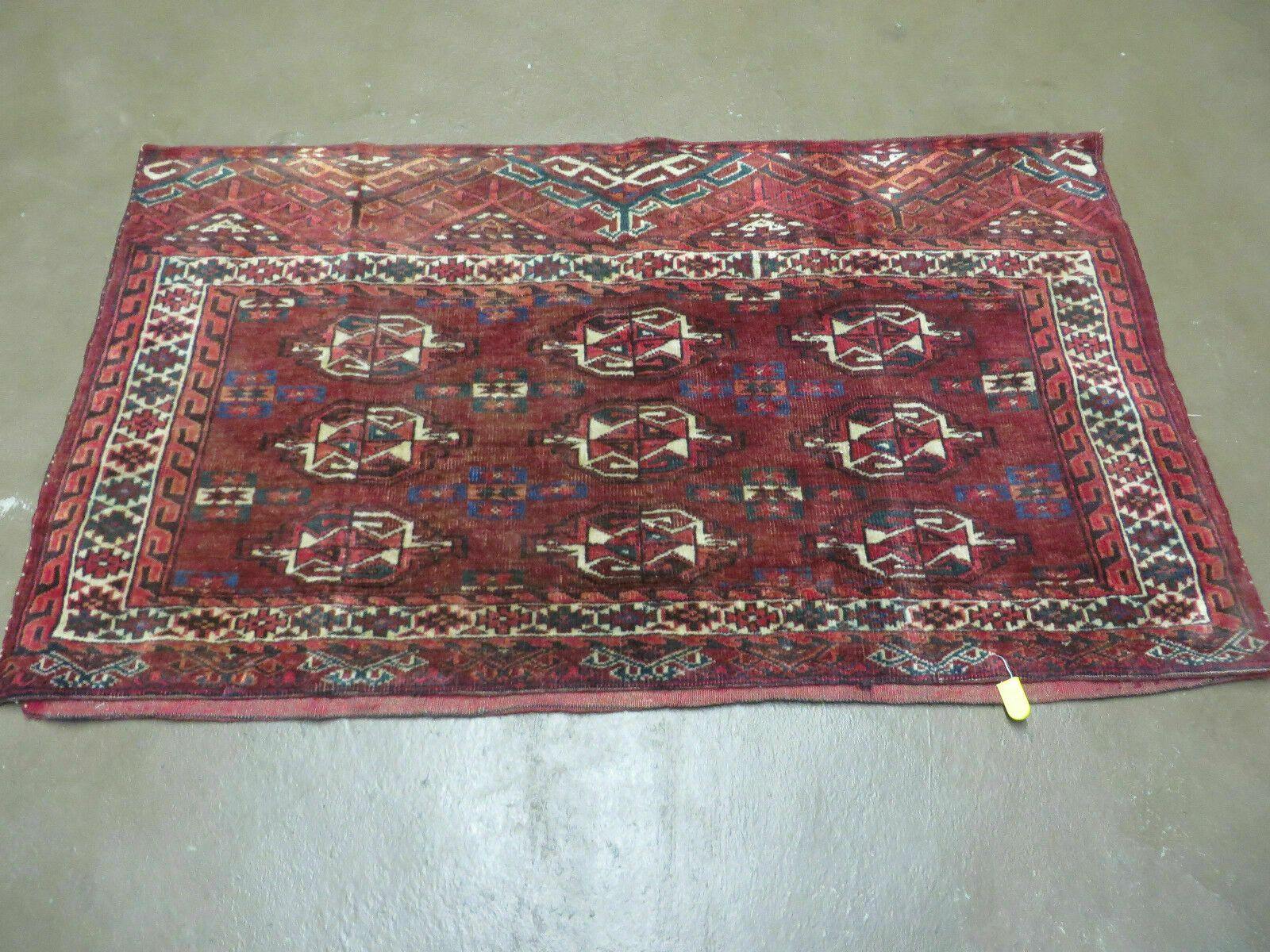2.5' X 4' Antique Handmade Bokhara Turkoman Yamud Wool Rug Kilim Backing NICE