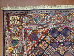 Wonderful Persian Kashan Rug 5x7, Dark Blue and Multicolor Panel Design, Wool Vintage Hand Knotted Carpet