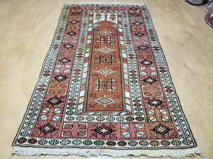 4' X 7' Antique Handmade Turkish Melas Oushak Wool Rug