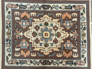 Hooked Rug 8x11, Vintage, American Vintage Hand Hooked Area Rug, Multicolor Panel, Rare