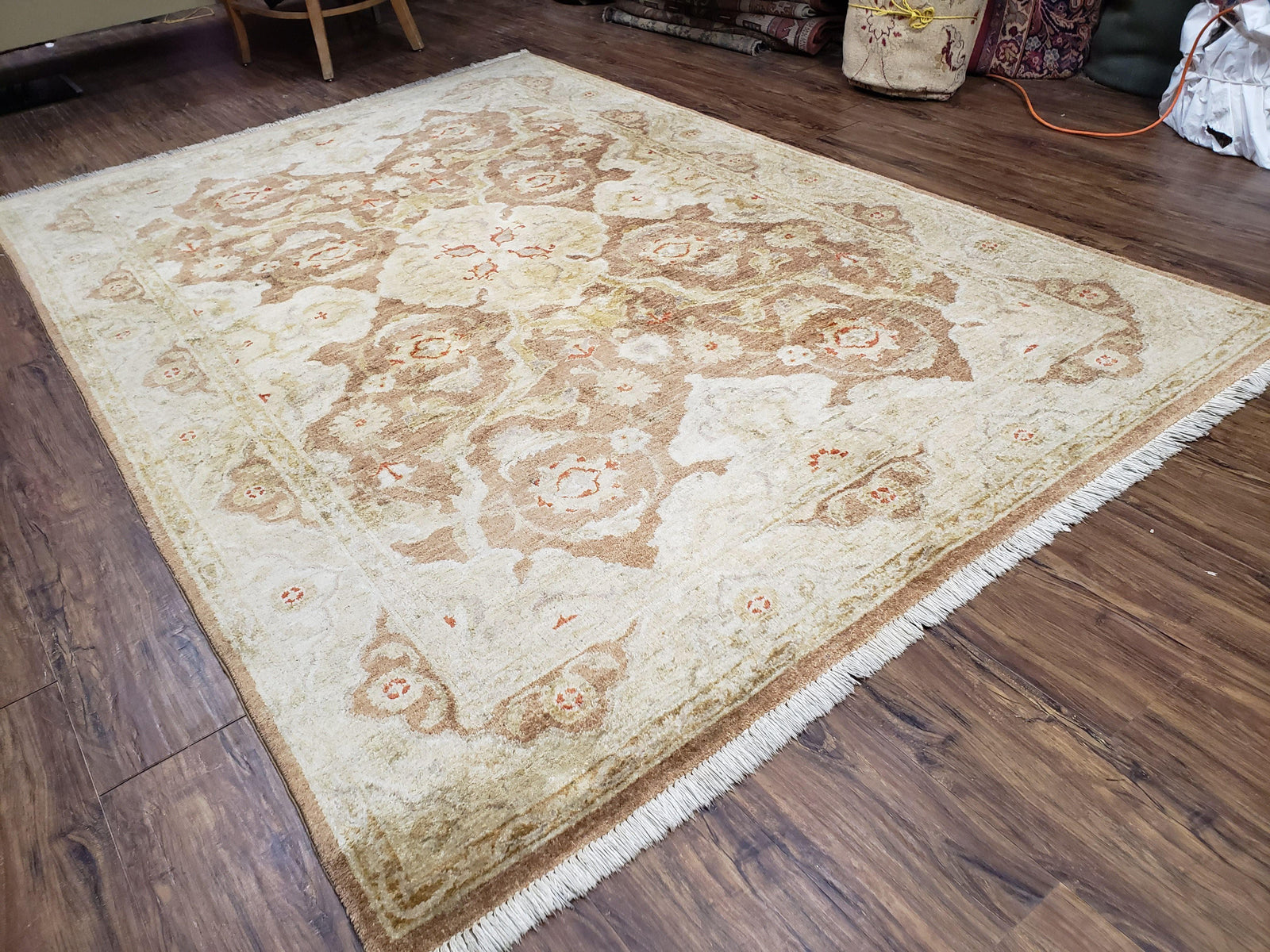 6x9 Pakistani Peshawar Rug, Handmade Wool Carpet, Soft Neutral Colors Rug, Vintage Rug for Modern Home