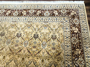 Fine Pak Persian Rug 9x12, Gold and Wine Red, Panel Design, 330 KPSI