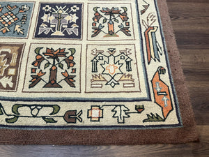 Hooked Rug 8x11, Vintage, American Vintage Hand Hooked Area Rug, Multicolor Panel, Rare