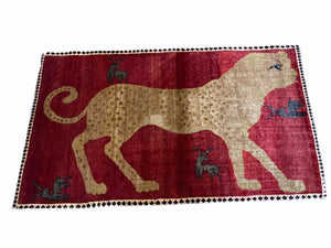3.5 X 6 Handmade New Vintage Quality Wool Rug Leopard Red Tribal Hand-Knotted