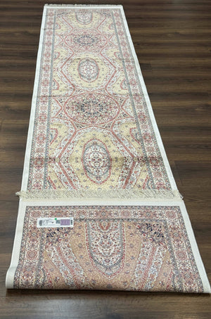 Turkish Silk Runner Rug 2.6 x 12, Hereke Mamluk Runner, Bamboo Silk, New