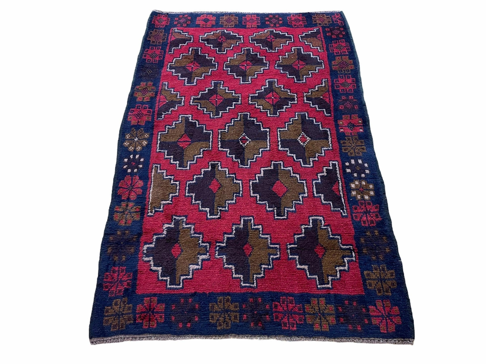 3' X 4' 7" Vintage Handmade Tribal Wool Rug Balouchi Rug Afghan Rug Red Brown