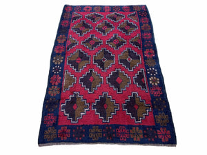 3' X 4' 7" Vintage Handmade Tribal Wool Rug Balouchi Rug Afghan Rug Red Brown