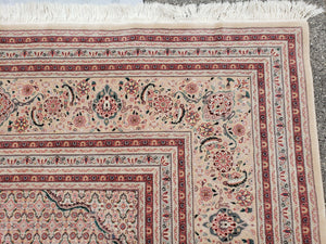 Stunning Oversized Pak Persian Oriental Rug 12x15, Hand Knotted Wool & Silk Palace Sized Carpet, Mahi Pattern, Very Fine, Peach Beige, Wow