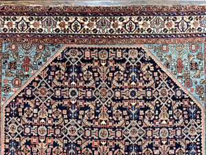 Antique Persian Rug 5 x 6.7, Navy Blue & Ivory, Handmade Persian Wool Carpet, Hamadan Angelas Rug