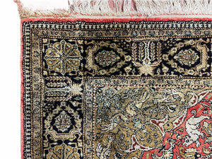 Persian Qum Silk Rug 3.8 x 5.6, Silk on Silk, Animal Pictorials, Fine 330 KPSI