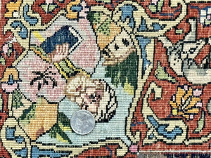 Wonderful Persian Kashan Pictorial Rug 4.7 x 6.5, Persian Rug for Wall Hanging, Handmade Antique Wool Carpet Animal Motifs Poetry Lovers, 240 KPSI