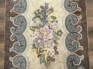 Antique American Hooked Rug 3 x 4.6, Vintage, Floral