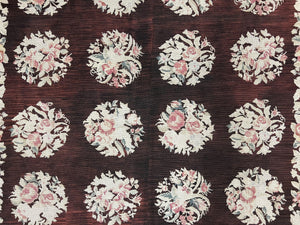 Floral Needlepoint Rug 5x7, Repeated Floral Motifs, Eggplant Color, Handmade Wool Vintage Needlepoint Area Rug 5 x 7 ft, Flatweave Rug