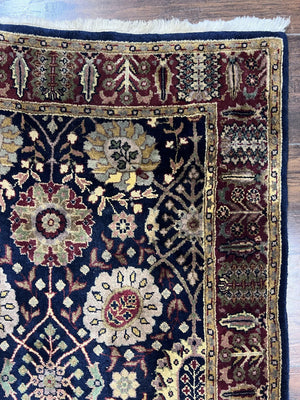 Indo Persian Runner 2.8 x 18, Long Skinny Hallway Wool Runner Rug, Hand Knotted Vintage Floral Allover Traditional Runner Dark Blue Burgundy