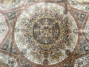 Turkish Silk Rug 8x10, Dome Design, Hereke Carpet, Bamboo Silk, New