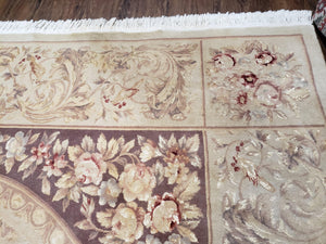 Chinese Aubusson Savonnerie Area Rug 8x12, Vintage 120 Line Carpet, Wool and Silk Hand-Knotted, Birds Flowers Master Weaver Signature
