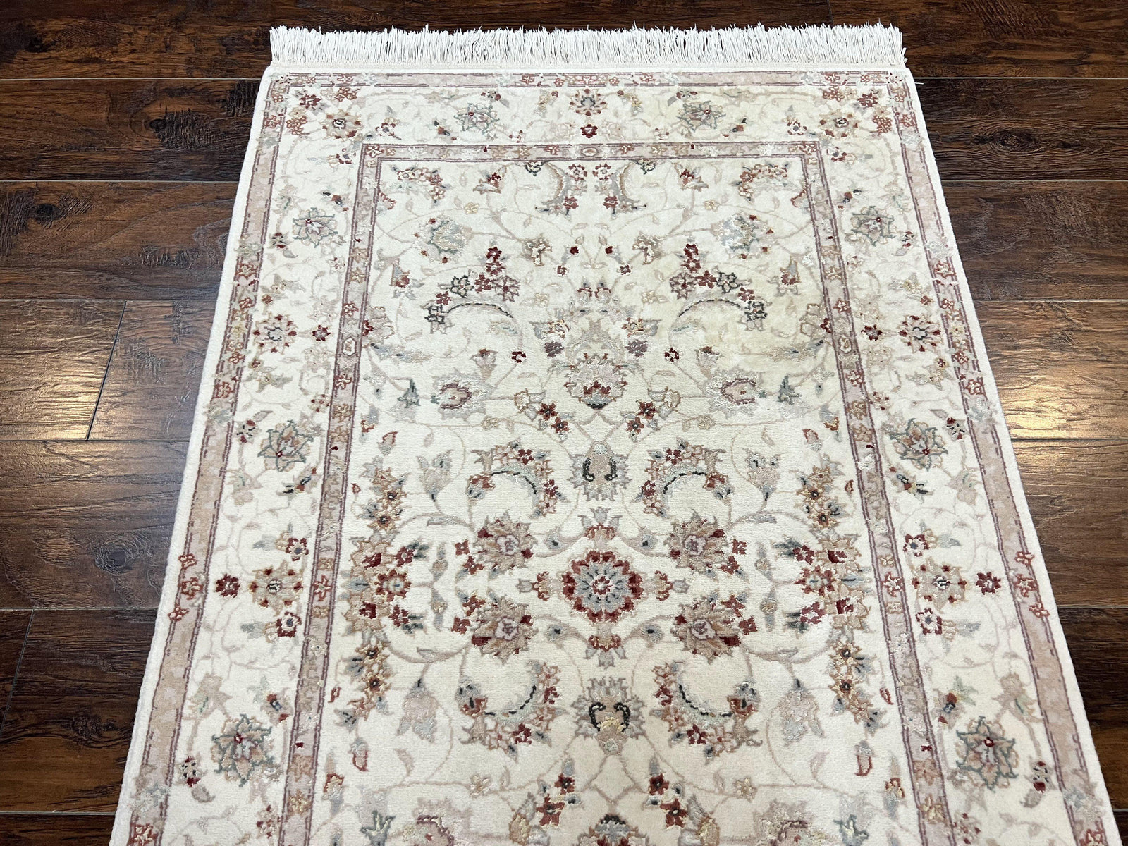 Sino Persian Rug 3x5, Wool with Silk Highlights, Ivory Floral Traditional Wool Area Rug, Fine Oriental Carpet, Vintage 3 x 5 Handmade Rug