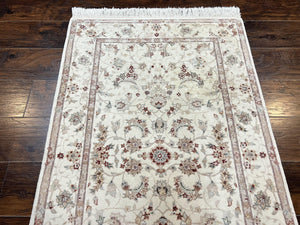 Sino Persian Rug 3x5, Wool with Silk Highlights, Ivory Floral Traditional Wool Area Rug, Fine Oriental Carpet, Vintage 3 x 5 Handmade Rug