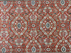 Red Persian Qum Rug 5 x 7.6, Hand Knotted Vintage Wool Fine Carpet 270 KPSI, Floral Allover