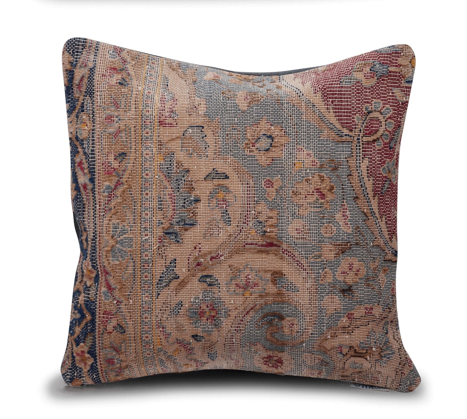 Canvello Antique Handmade Kerman Rug Pillow - 18"x18"
