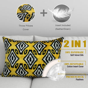 Canvello Black And Yellow Throw Pillows For Couch with Down Insert - 16x24 in