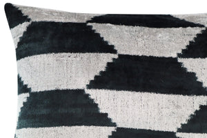 Canvello Black White Handmade 16x24 Silk Velvet Pillow, Organic Veg Dyed, Down/Feather Filled