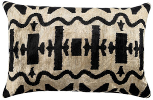 Canvello Black White Handmade 16x24 Silk Velvet Pillow, Organic Veg Dyed, Down/Feather Filled
