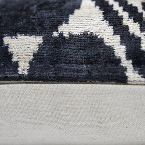 Handmade Black & Ivory Velvet Pillow – 24x24" Silk Ikat Cushion
