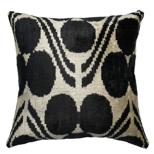 Handmade Black & Ivory Velvet Pillow – 24x24" Silk Ikat Cushion