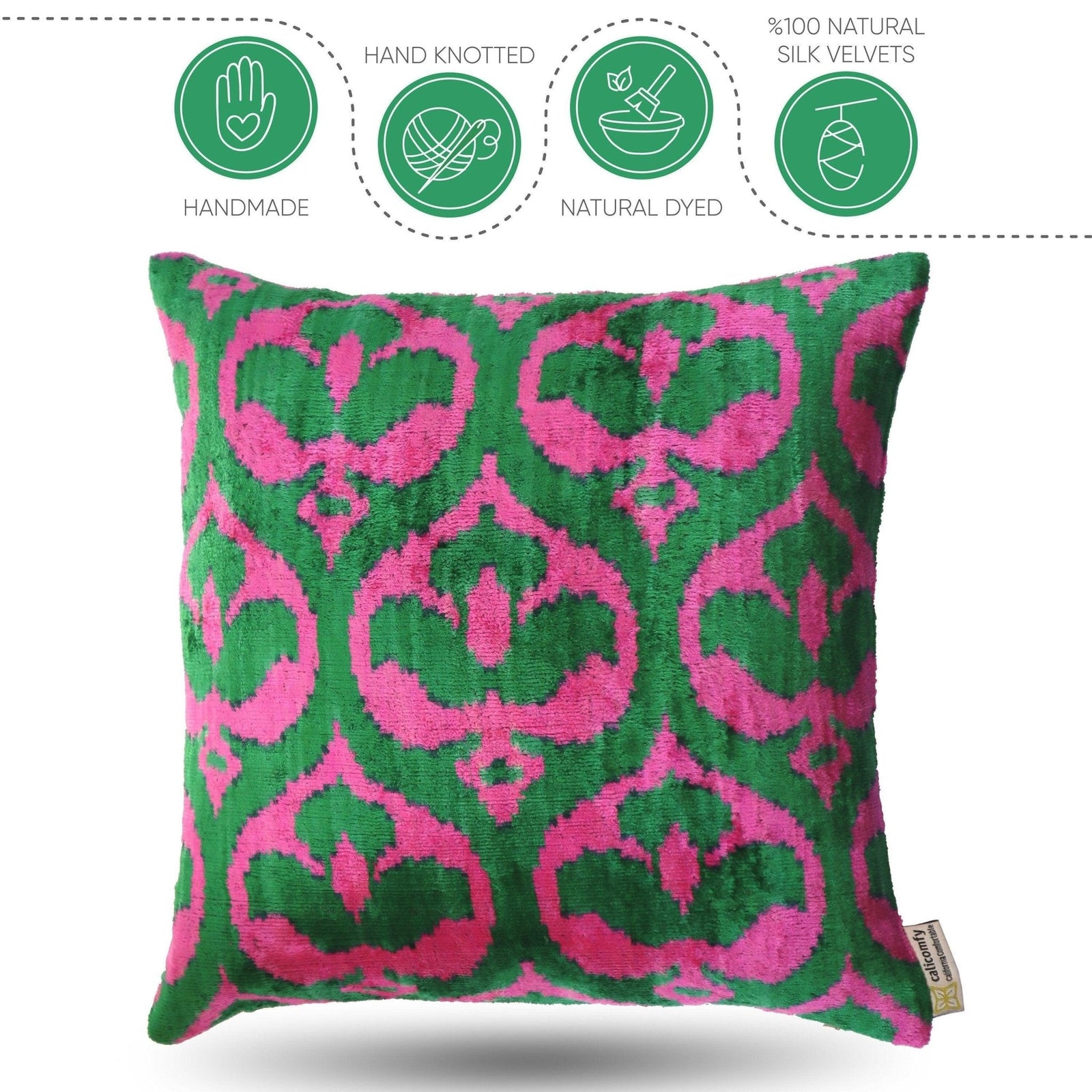 Canvello Decorative Green Pink Pillows For Couch with Down Insert - 18x18 in