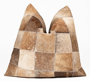 Canvello Genuine Cowhide Leather Decorative Throw Pillows - Handmade Patchwork Boho Accent Pillows For Sofa, Couch, Bed, Chair - Western Southwestern Farmhouse Pillow Covers With Feather Down Insert Included