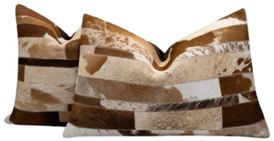 Canvello Genuine Cowhide Leather Decorative Throw Pillows - Handmade Patchwork Boho Accent Pillows For Sofa, Couch, Bed, Chair - Western Southwestern Farmhouse Pillow Covers With Feather Down Insert Included)