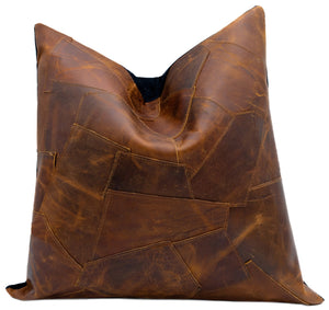 Canvello Genuine Cowhide Leather Decorative Throw Pillows - Handmade Patchwork Boho Accent Pillows For Sofa, Couch, Bed, Chair - Western Southwestern Farmhouse Pillow Covers With Feather Down Insert Included)