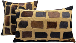 Canvello Genuine Cowhide Leather Decorative Throw Pillows - Handmade Patchwork Boho Accent Pillows For Sofa, Couch, Bed, Chair - Western Southwestern Farmhouse Pillow Covers With Feather Down Insert Included