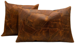 Canvello Genuine Cowhide Leather Decorative Throw Pillows - Handmade Patchwork Boho Accent Pillows For Sofa, Couch, Bed, Chair - Western Southwestern Farmhouse Pillow Covers With Feather Down Insert Included)
