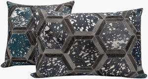 Canvello Genuine Cowhide Leather Decorative Throw Pillows - Handmade Patchwork Boho Accent Pillows For Sofa, Couch, Bed, Chair - Western Southwestern Farmhouse Pillow Covers With Feather Down Insert Included