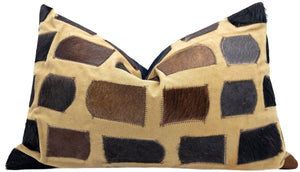 Canvello Genuine Cowhide Leather Decorative Throw Pillows - Handmade Patchwork Boho Accent Pillows For Sofa, Couch, Bed, Chair - Western Southwestern Farmhouse Pillow Covers With Feather Down Insert Included