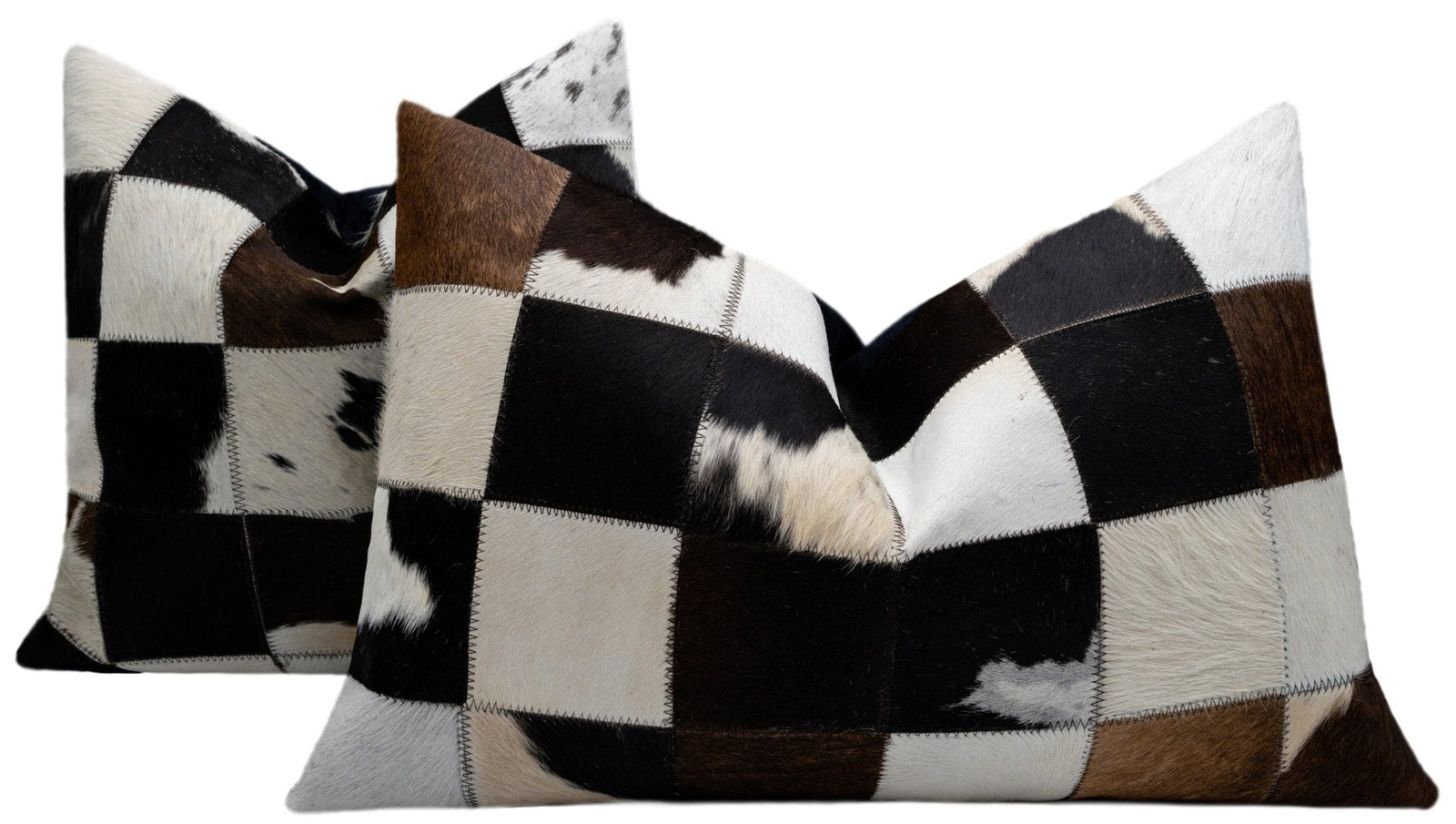 Canvello Genuine Cowhide Leather Decorative Throw Pillows - Handmade Patchwork Boho Accent Pillows For Sofa, Couch, Bed, Chair - Western Southwestern Farmhouse Pillow Covers With Feather Down Insert Included