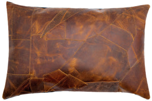 Canvello Genuine Cowhide Leather Decorative Throw Pillows - Handmade Patchwork Boho Accent Pillows For Sofa, Couch, Bed, Chair - Western Southwestern Farmhouse Pillow Covers With Feather Down Insert Included)