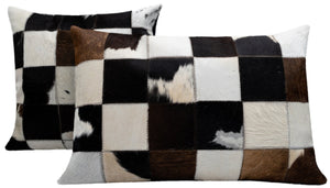 Canvello Genuine Cowhide Leather Decorative Throw Pillows - Handmade Patchwork Boho Accent Pillows For Sofa, Couch, Bed, Chair - Western Southwestern Farmhouse Pillow Covers With Feather Down Insert Included