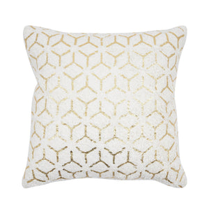 Canvello Grandcanyon Geometric Gold Foil Cotton Pillow, White