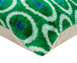 Canvello Green Blue  Handmade 16x16 Silk Velvet Pillow, Organic Veg Dyed, Down/Feather Filled
