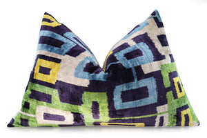 Canvello Green Blue  Handmade 16x24 Silk Velvet Pillow, Organic Veg Dyed, Down/Feather Filled