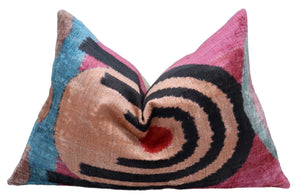 Canvello Handmade Abstract Beige and Blue Lumbar Throw Pillow - 16x24 in