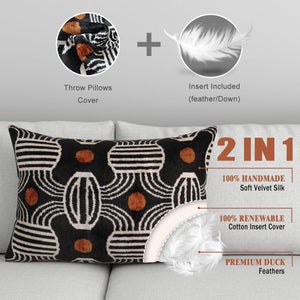 Canvello Black & Copper Silk Velvet Pillow 16x24 Handmade Luxury Lumbar Cushion