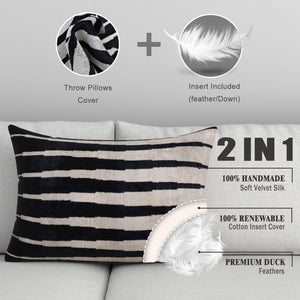 Canvello Handmade Black White Decorative Pillow and Insert | 16x24 in