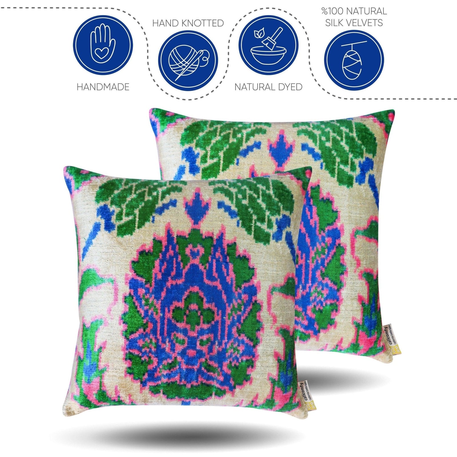 Canvello Handmade Blue And Green Pillow - 18x18 |Pack of 2|