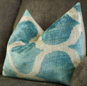 Canvello Handmade Blue Velvet Lumbar Pillow For Sofa - 16x24 in